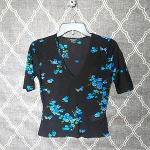 Karen Kane Black Sheer Short Sleeve w/ Flowers